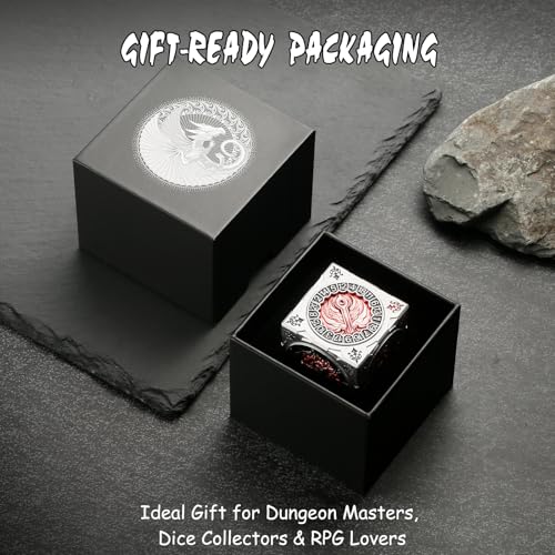 DNDND Unique 7-in-1 Spinner Dice Cube for Dungeons and Dragons DND – Chimera, Mind Flayer Themed D&D Collector's Set for TTRPG Players and Dungeon Masters (Silver with Red) - color: Silver Red