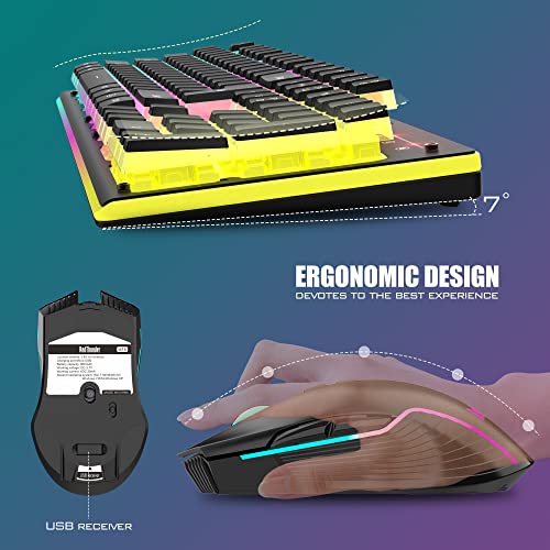 RedThunder K10 Wireless Gaming Keyboard and Mouse Combo, RGB Backlit Rechargeable 3800mAh Battery, Mechanical Feel Anti-ghosting Keyboard with Pudding Keycaps + 7D 3200DPI Mice for PC Gamer (Black) - color: Black Pudding