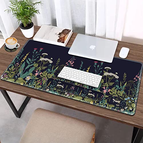 AIMSA Large Gaming Mouse Pad Set, Keyboard Wrist Rest Support + Extended Mouse Pad + Mouse Wrist Cushion + Coaster, Ergonomic Multifunctional Desk Mat 35x15.7in Anti-Slip Rubber Base (Flowers Plants) - color: Flowers Plants