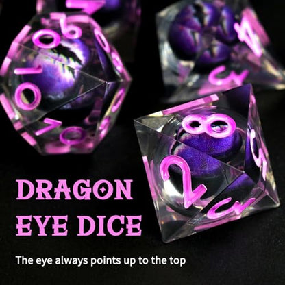 FONVGOGO Sharp Edge Resin Dice Set, Liquid Core DND Dice, Dragon Eye Dice Set D and D Dungeons and Dragons Dice Polyhedral Beholder's Ttrpg Die Role Playing RPG (Light Purple) - color: Dragon Eye Purple-01