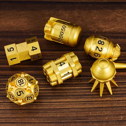 UDIXI Metal Dice Set D&D 7PCS RPG Polyhedral Metal DND Dice Set Gold Finish | Bomb Shape, Solid Metal, Cool Design, Leather Pouch Packaging, for Dungeons and Dragons Role Playing Games Tabletop Game - color: Golden Black
