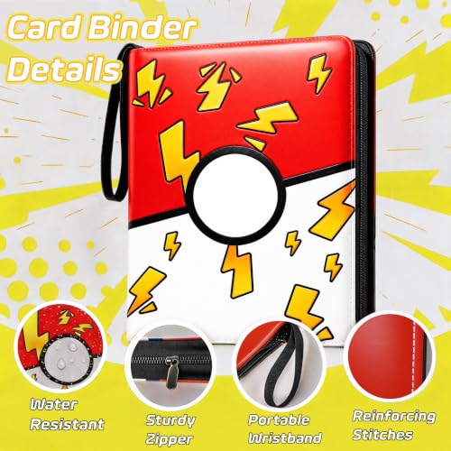 Holds 440 Cards, 4 Pocket Trading Card Binder with 55 Removable Sleeves, Zipper PU Leather 3-Ring Card Holder Album for TCG, MTG, Game and Sports Cards, Gift for Collectors, Red