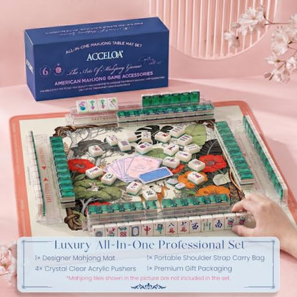 American Mahjong Mat and Racks Set: 31.5" x 31.5" Waterproof Neoprene | Includes 4 clear acrylic racks, rules card, carrying bag and gift box – ready to play, great for gifting(Jungle Color) - color: Jungle Color