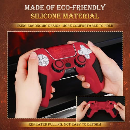 IINE Anti-Slip PS5 Controller Skin, Soft Silicone Protective Cover Case for PlayStation 5 DualSense Controller with 2 Thumb Grip Caps/Touchpad Sticker (Red) - color: Red