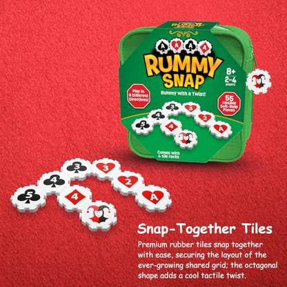 Rummy Strategy Game for Adults, Family, and Kids, Includes Full Size Snap Tiles, Racks, and Storage Travel Bag, Fun for Ages 8+, 2-4 Players