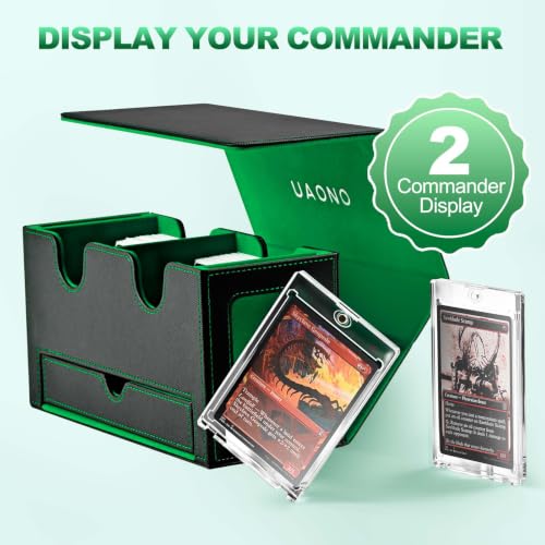 UAONO 3-in-1 MTG Commander Deck Box, Black Green | 2 Magnetic Card Holders & 1 Dice Tray, Fits 200 Double Sleeved, Card Organizer Compatible with Magic the Gathering - color: Black&Lemo Green