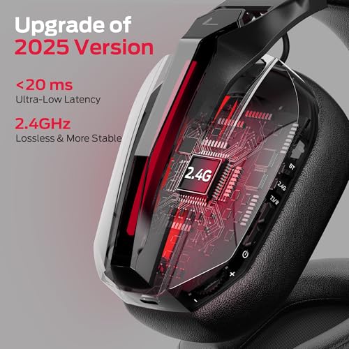 Monster Mission ANC200 Gaming Headset, 2.4GHz/Bluetooth Gaming Headphones with Active Noise Cancellation, 7.1 Virtual Surround Sound, Stealth Retractable Mic, 70H Battery, for PS5, PS4, PC, Switch