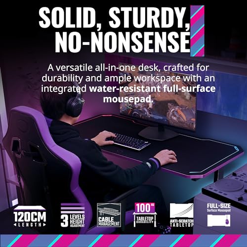 Cooler Master GD120 PC Gaming Desk with Cable Management, Water-Repellent Mousepad, Modern Simple Sturdy Style Table Workstation for Home Office - style: GD120