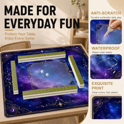 Purple Galaxy Mahjong Mat for Table 31.5 x 31.5 Non Slip Noise Mah Jongg Mats for Dominoes Poker Card Board and Tile Games Gifts - color: Purple Galaxy