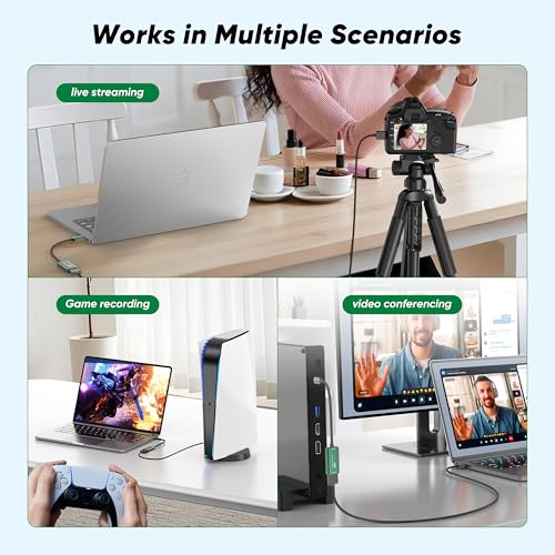 Video Capture Card,4K USB 3.0 HDMI to USB C Capture Card,1080P 60FPS Capture Card for Gaming, Streaming, Compatible with IPad Windows Mac OS Switch PS5/4 Xbox OBS Zoom DSLR Camera (Green)