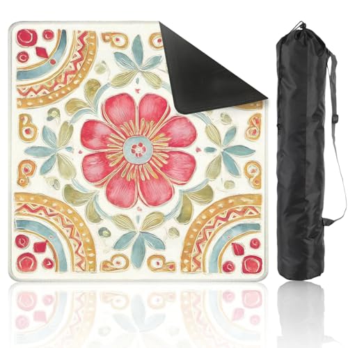 Mahjong Mat 31.5" x 31.5" Floral Mandala Red Flower Decorative Geometric Accents Vintage Style Non-Slip Noise Reduction Mahjong Tiles Table Cover for Dominoes Poker Card Board and Tile Games - color: Color9