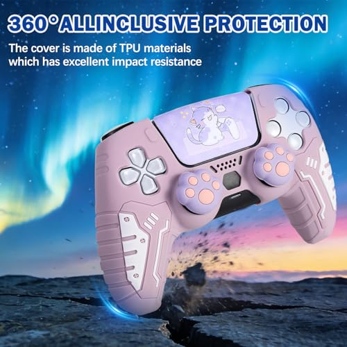 DLseego Protective Cover for PS5 Controller, Soft Silicone Ergonomic Anti-Slip Controller Case Skin with 2 PCS Thumb Stick Grip Caps and 1 PCS Touch Pad Sticker- Purple - color: Purple