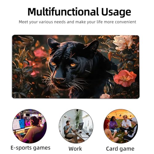for MTG Playmat TCG Card Game Mat with Stitched Edges,Board Game Mats Non-Slip Waterproof Rubber Base 24 x 14 inch for CCG RPG DTCG Trading Card,Black Panther Flowers - color: Black Panther Flowers