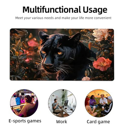 for MTG Playmat TCG Card Game Mat with Stitched Edges,Board Game Mats Non-Slip Waterproof Rubber Base 24 x 14 inch for CCG RPG DTCG Trading Card,Black Panther Flowers - color: Black Panther Flowers