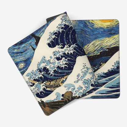 MTG Playmat Painting Starry Night Wave TCG Play Mat Original Hand-Painted Smooth Surface Stitched Edges Non-Slip Rubber Base for Trading Card Games Board Games 23.5x13.8in