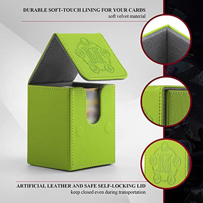 Card Deck Box for MTG Card Storage Box Holds 100 Plus Single Sleeved Cards, Microfiber Lining and Leather Card Box Compatible with Trading Card Games TCG, Yugioh Cards, etc. (Green) - color: Green
