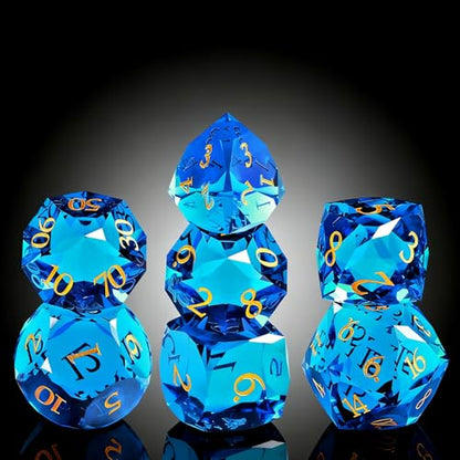 Crystal Amethyst Polyhedral Dice Set for DND (7-Piece) - Hand-Polished Gemstone Gaming Dice for Dungeons and Dragons & Tabletop RPGs, with Gift Case - color: Sj-005