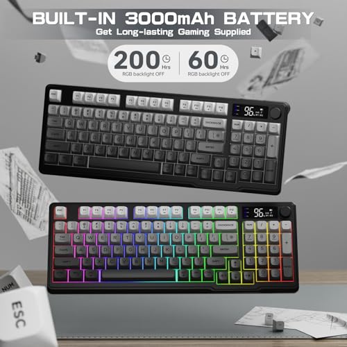 LexonElec M96 Wireless Keyboard, Low Profile Quiet Typing Membrane Gaming Keyboard with Smart Display & Knob, RGB Backlit, USB C Rechargeable, 94 Keys PBT Keycap for Windows PC,Mac,Linux-Moonlit Night - color: Moonlit night