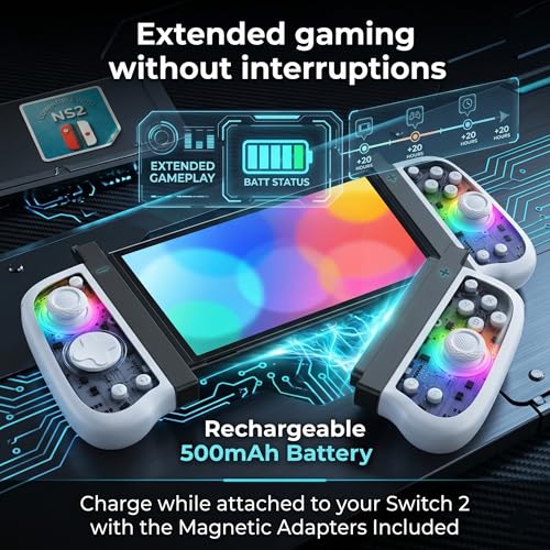 GLITCHEL Hall Effect Controller Compatible with Switch OLED Lite and Switch 2 with Magnetic Charging Adapters Included Wireless RGB Gamepad with Programmable Back Buttons Turbo Motion Control