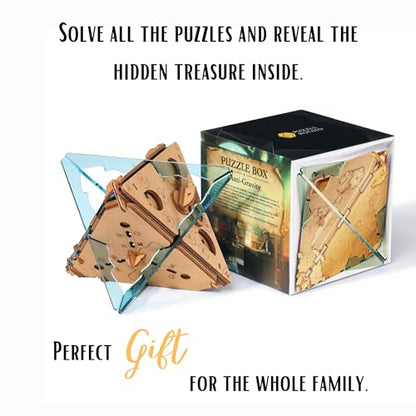 PUZZLE POTATO Anti-Gravity Puzzle Box - 3D Brain Teaser Puzzle for Adults - Wooden Treasure Chest - Money Puzzle Box for Cash Gift - Escape Room Game - color: Anti-gravity (Crystal Blue)