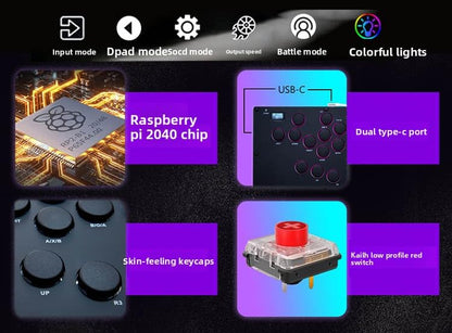 XIAO SHI MIN STORY Leverless Arcade Stick, All-Button Fight Controller with A16 Keys, Slim Fighting Game Keyboard with Turbo & Custom RGB, Supports Hot-Swap & SOCD (large panel)