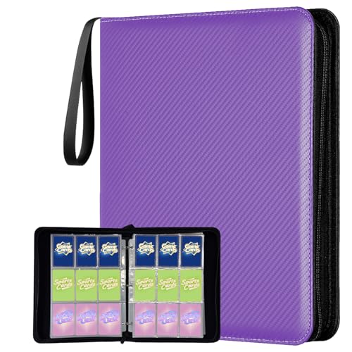 9 Pocket Trading Card Binder, Holds 1080 Cards with 60 Removable Double-Sided Sleeves, Premium Zipper Top Loader Card Collection Album, PU Card Folder Holder for MTG, TCG, Baseball, Sports Cards - color: Purple