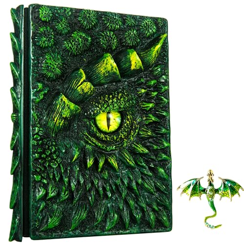 3D Dragon Eye Embossed Journal,Resin Engraving Notebook,Dnd notebook for Dragon Lovers ，Blank Paper,Hardcover Travel Notepad for Writing,Sketchbook,Collection,Gift,Decoration A4 and A5 Size (A5-Green - color: A5-Green with brooch