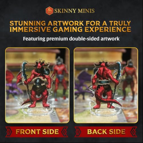 Skinny Minis Devil Miniatures Set, 16 Flat Minis with Bases for Tabletop Game, Infernal Monster Minis, D&D Compatible, 2D Pathfinder & 5e Minis for TTRPG