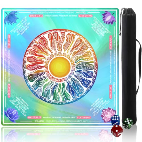 Pittera Mahjong mat for Table/31.5lnch/American Mahjong Table Cloth with Rules mats with Drawstring Bag,Noise ReductionAnti-Slip Game mat for Table,for Mahiona/PokerBoard Games/Card Games (Emerald) - color: Blue Gradient