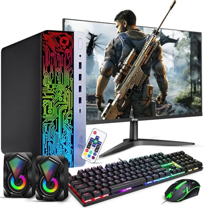 BTO RGB Gaming Desktop PC - Intel i5 6th Gen - 16GB DDR4 Ram - 512GB SSD - GeForce GT 1030-24-in Monitor - RGB Keyboard & Mouse - RGB Speaker - WiFi - Windows 11 Pro (Renewed)