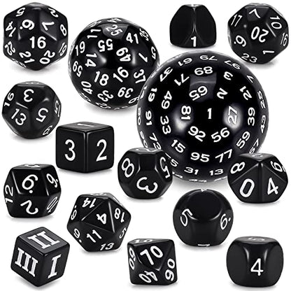 CiaraQ DND Polyhedral Dice Set (15pcs) D4-D100 Game Dice with Dice Bag | Acrylic Role Playing Dice for Dungeons and Dragons MTG Table Games (Black & White) - color: Black & White
