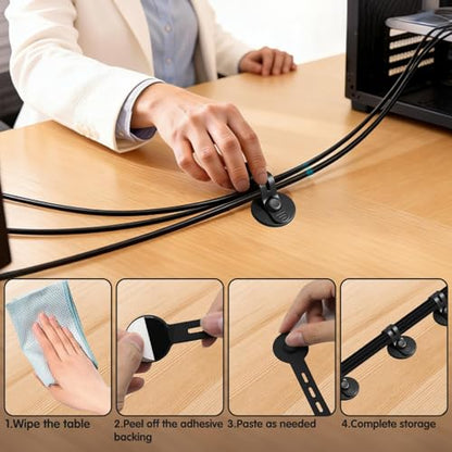 12Pcs Under Desk Cable Management, 2026 New Silicone Adjustable Cable Management Clips for Under-Office Desks Wire Holders, Self Adhesive Sticky-Back Cable Clips
