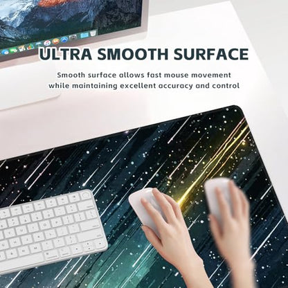 Baziabbo Cute Desk Mat,XXL Extended Large Mouse Pad,Gaming Mousepad with Stitched Edge,Non-Slip Rubber Base Keyboard Desk Pad for Home Office Study Game (Meteor) - color: Meteor