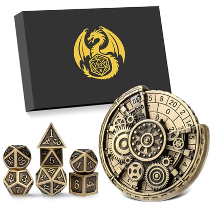 7-in-1 Gear Fingertip Gyro + 7pcs Polyhedral Metal DND Dice Set, Metal Dice Set, DND Starter Set, D&D Gifts with Dragon Logo Gift Box, Tabletop Games, Role Playing Board Game Accessories, Bronze - color: Bronze