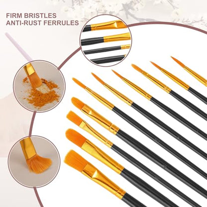 PATIKIL Paint Brushes Set, 200Pcs Acrylic Paint Brush Nylon Hair for Watercolor Oil Painting Miniature Detailing Rock Painting, Black - color: Black