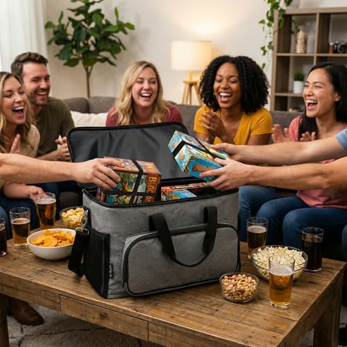 Board Game Bag with Multi-Pockets – Convertible Tote & Shoulder Carry, Includes 5 Elastic Box Bands, 20.5 x 12.6 x 12.6 Inches, for Game Night, Travel & Storage for Gamers (Grey) - color: Grey