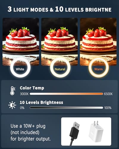 10" Ring Light Tripod for iPhone Overhead Phone Mount Holder, Flexible Ring Light with Stand - LED CRI >95 & Adjustable 70" Height, Phone Stand for Recording Video Camera Selfie Vlog TikTok YouTube - size: 10 inches