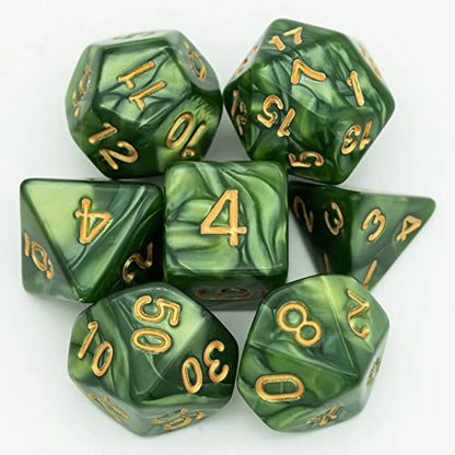 7-Die DND Dice Set Polyhedral Dice Set with a Leather Dice Bag, D&D Dice Set for RPG Table Games (Green) - color: Green
