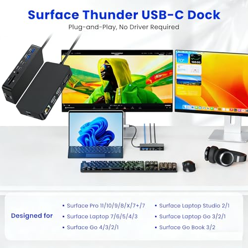 New Surface Thunderbolt 4 Dock Dual HDMI+VGA Adapter 12 in 1 Surface Pro Docking Station for Surface Pro 12/11/10/9/8/X/7+/7,Surface Laptop 7/6/5/4/3,Surface Go 4/3/2/1,Surface Laptop Go/Surface Book