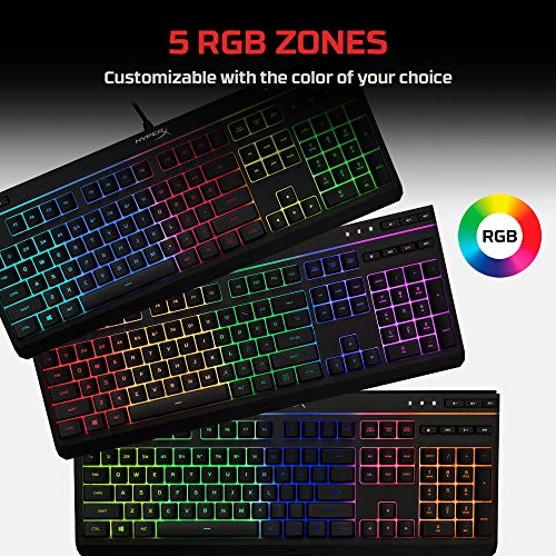 HyperX Alloy Core RGB – Membrane Gaming Keyboard, Comfortable Quiet Silent Keys with RGB LED Lighting Effects, Spill Resistant, Dedicated Media Keys, Compatible with Windows 10/8.1/8/7 – Black - size: Full Size
