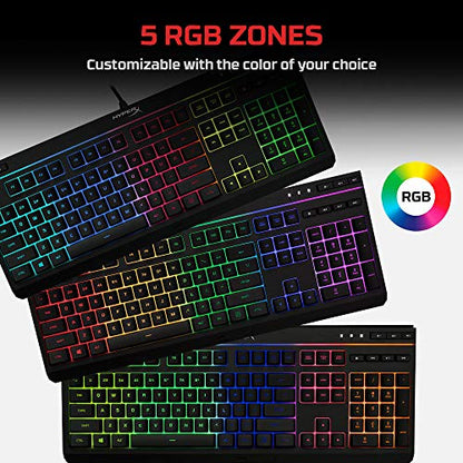 HyperX Alloy Core RGB – Membrane Gaming Keyboard, Comfortable Quiet Silent Keys with RGB LED Lighting Effects, Spill Resistant, Dedicated Media Keys, Compatible with Windows 10/8.1/8/7 – Black - size: Full Size