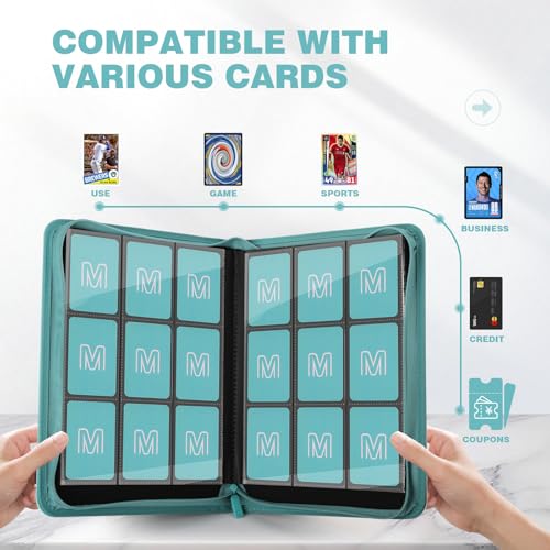 Trading Card Binder with 9 Side Loading Pocket Card Album Hold Up to 540 Cards PU Card Collection Binder, Collectible Albums Card Folder for MTG, TCG, Sports Cards（9-Cyan） - color: 9-Cyan