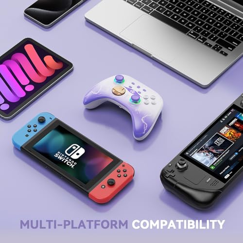 Mytrix Switch Pro Controller with Charging Dock, Wireless Controllers for Nintendo Switch/Switch 2/OLED, Hall Effect Joystick/Trigger, RGB Lighting, Turbo/Macro Button, for PC, iPad - Raiden Design - color: Purple