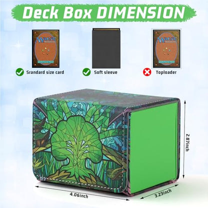 Deck Box for MTG Cards, Trading Commander Deck Case Holds 120+ Sleeved Cards, PU Leather Magnetic Collectible Card Storage Box Fits for TCG Magic Card (A-Green) - color: A-Green