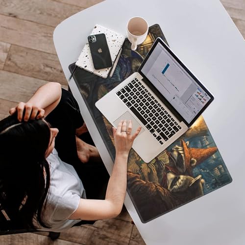 Card Playmat 24" x 14" TCG Game Mat for MTG and Other Card Games, Premium Stitched Card Gameplay Mat with Non-Slip Rubber Backing Board Games Desk Duel Mats, Fantasy Raccoon TTRPG Night - color: Fantasy Raccoon Ttrpg Night, size: 24"X14" Without Zones