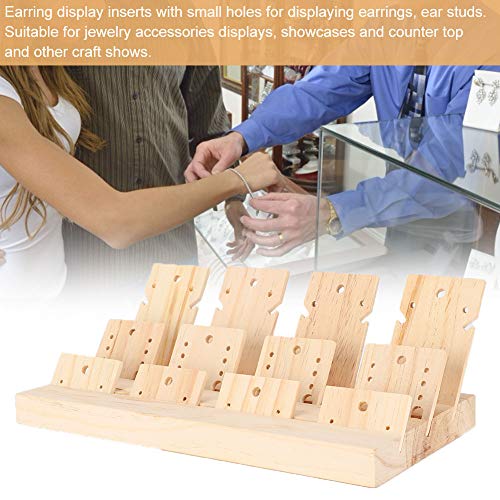 Wooden Display Stand with 12 Inserts for Earrings, Necklaces and Rings Storage and Showcase, 25x12.7x2cm, Natural Wood for Home Decor