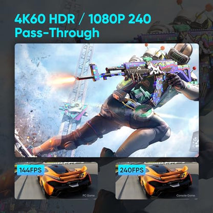 4K 60fps HDMI Video Game Capture and Passthrough | Support HDR & VRR,1080P 120fps Capture for games console Live Streaming and Video Recording in 4K