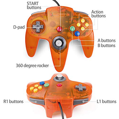 miadore 4 Pack Classic N64 Controller, Wired N64 Controllers with Upgraded Joystick for N64 Video Game System N64 Console - color: Clear Green/Orange/Red/Blue
