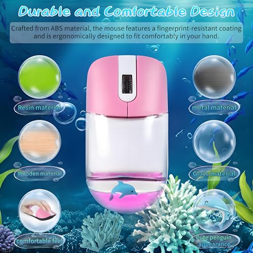 Wireless Mouse -Cute Clear Aqua Design, Water Mouse with Optical Precision, Silent Clicks, Lightweight & Floating Animal Transparent Retro Style for Home Office, Great for Kids & Adult(Dolphin-Pink) - color: Dolphin-Pink