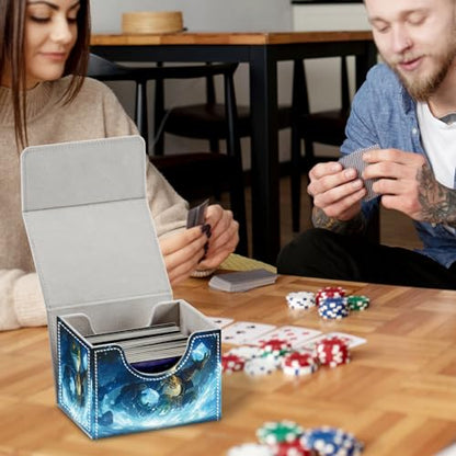 Commander Deck Box for Trading Cards - Fits 100+ Double Sleeved Cards, PU Leather MTG TCG Storage Case with Strong Magnetic Closure, Ice Mage Frog - color: Ice Mage Frog